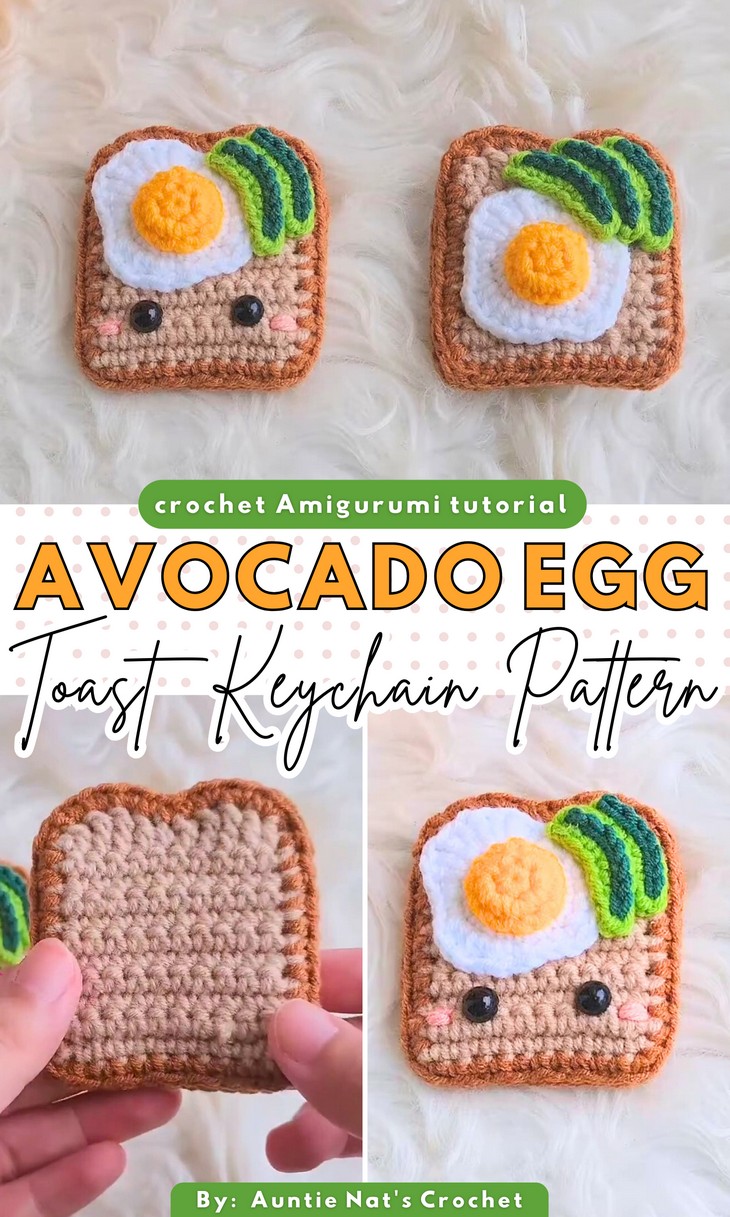 Crochet Avocado Egg Toast Amigurumi keychain