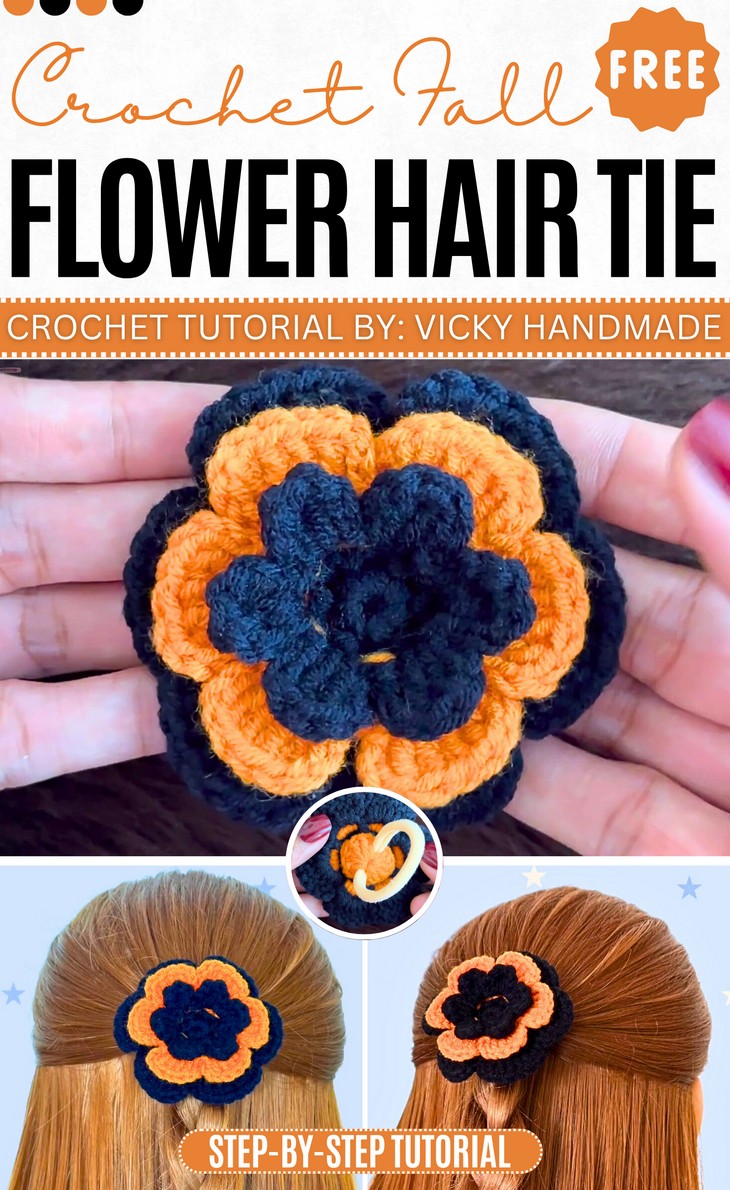 Crochet Fall Flower Hair Tie