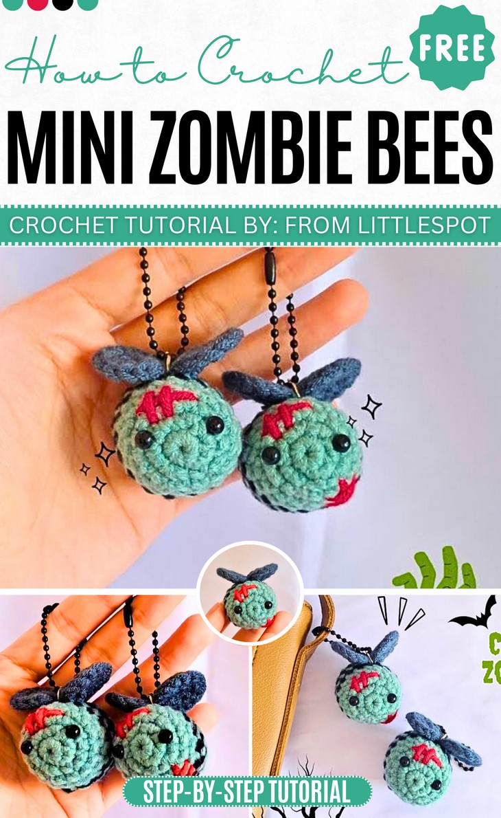 Crochet Halloween Zombie Bees Amigurumi Keychain Pattern
