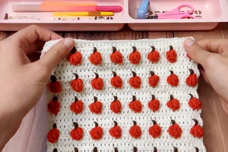 Crochet pumpkin bag with pumpkin stitch
