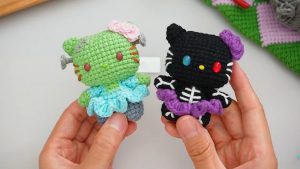 Crochet Crochet Hello Kitty Sekelton & Frankenstein + Crochet Hello Kitty Witch