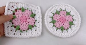 How to Crochet Cherry Blossom Granny Square & Coaster