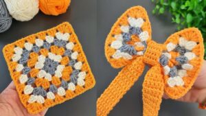How to Crochet Fiyonk Bow With Granny Square + Coaster for Fall