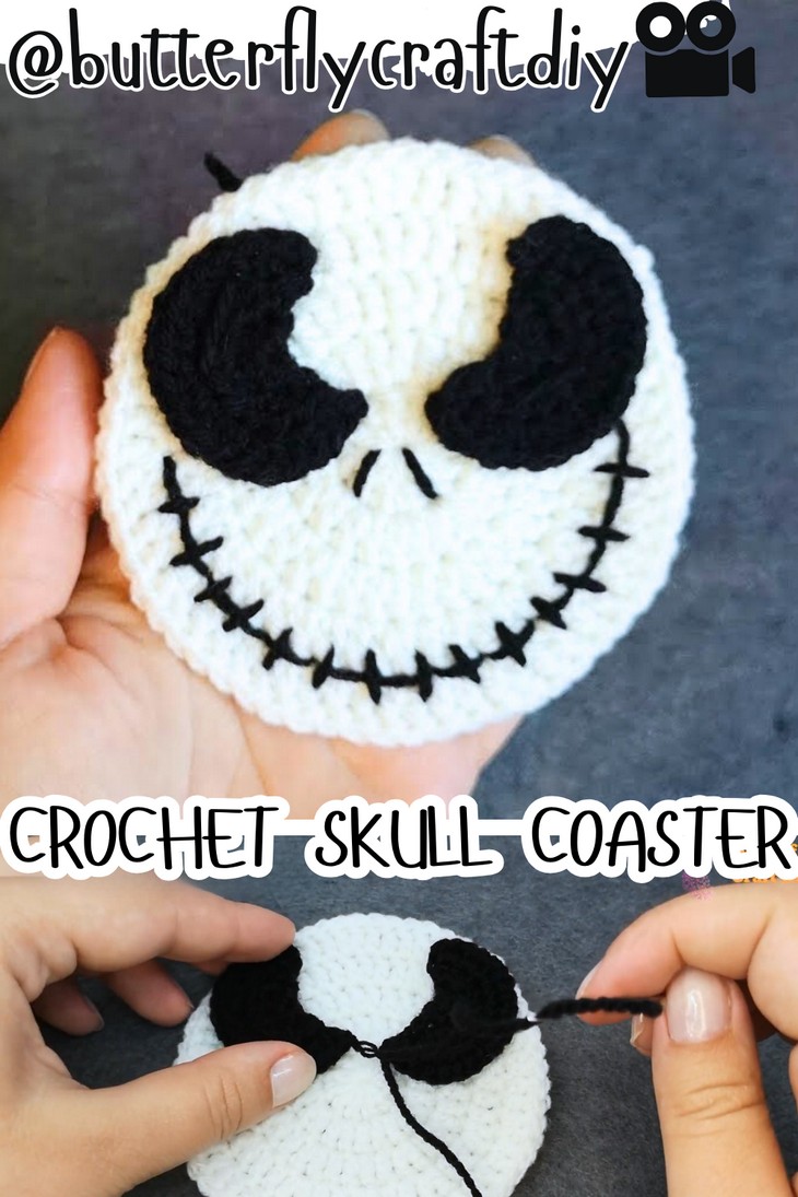Crochet Halloween Skull Coaster