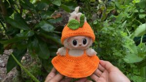 How to Crochet Orange Labubu Hat & Outfit for Fall (17cm Doll Outfit)