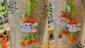 How to Crochet Pumpkin Ghost Hanger With Clover Leaf