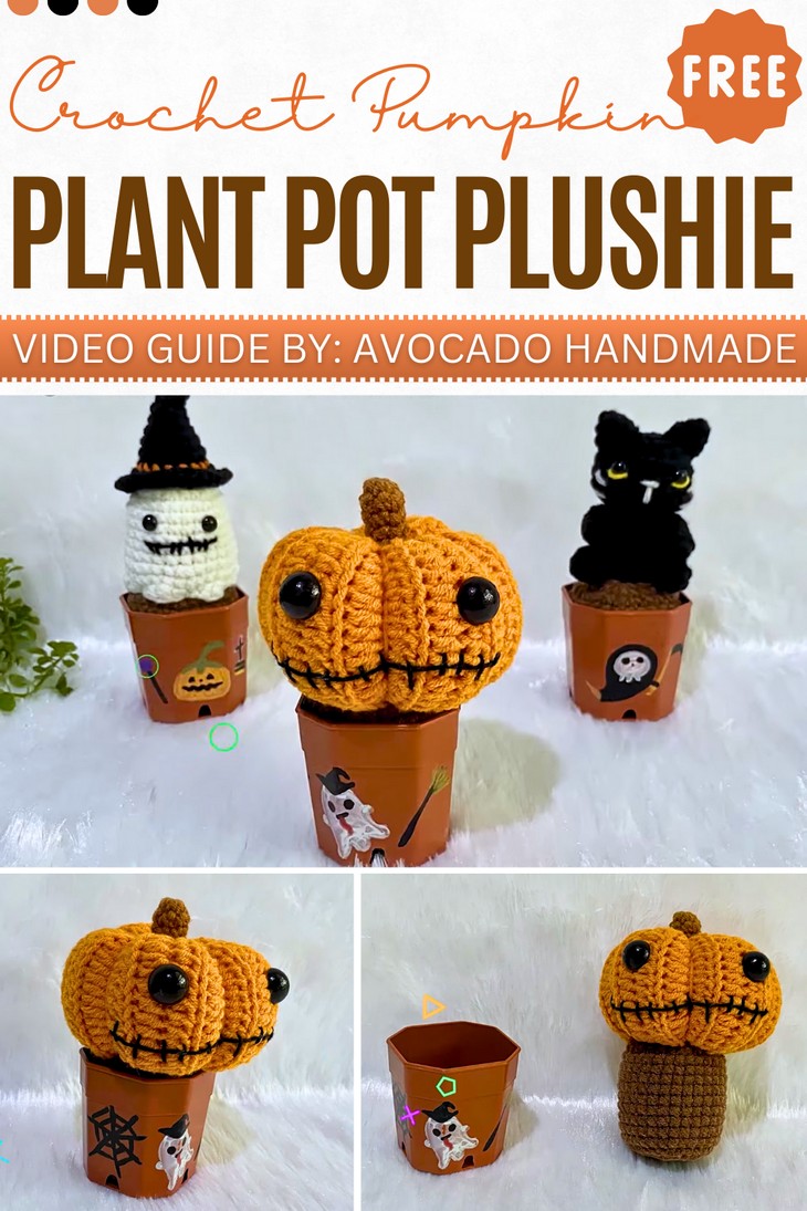 Crochet Pumpkin plant pot Plushie (1)