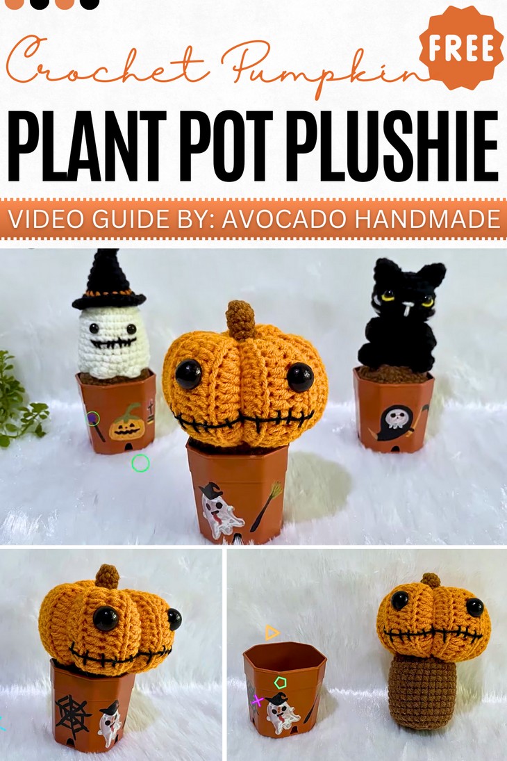 Crochet Pumpkin plant pot Plushie