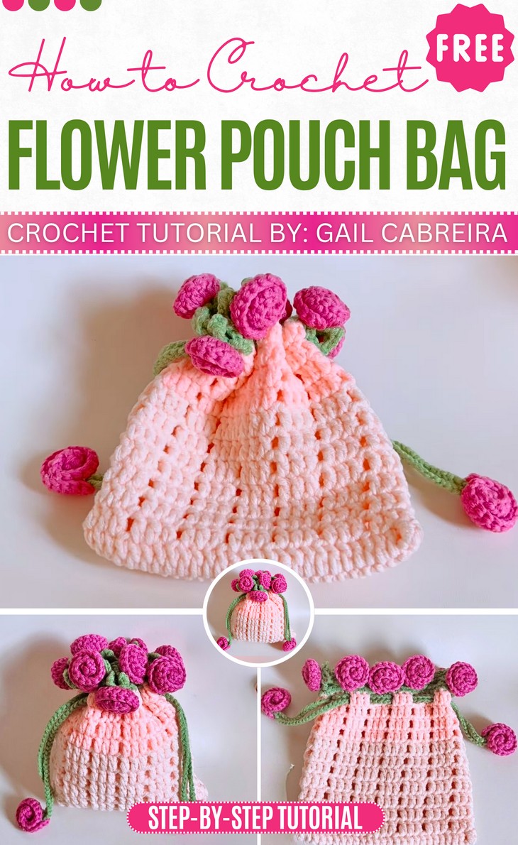 Crochet Rose Bouquet Pouch Pattern