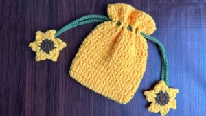 How to Crochet Sunflower Drawstring Pouch for Summer & Fall