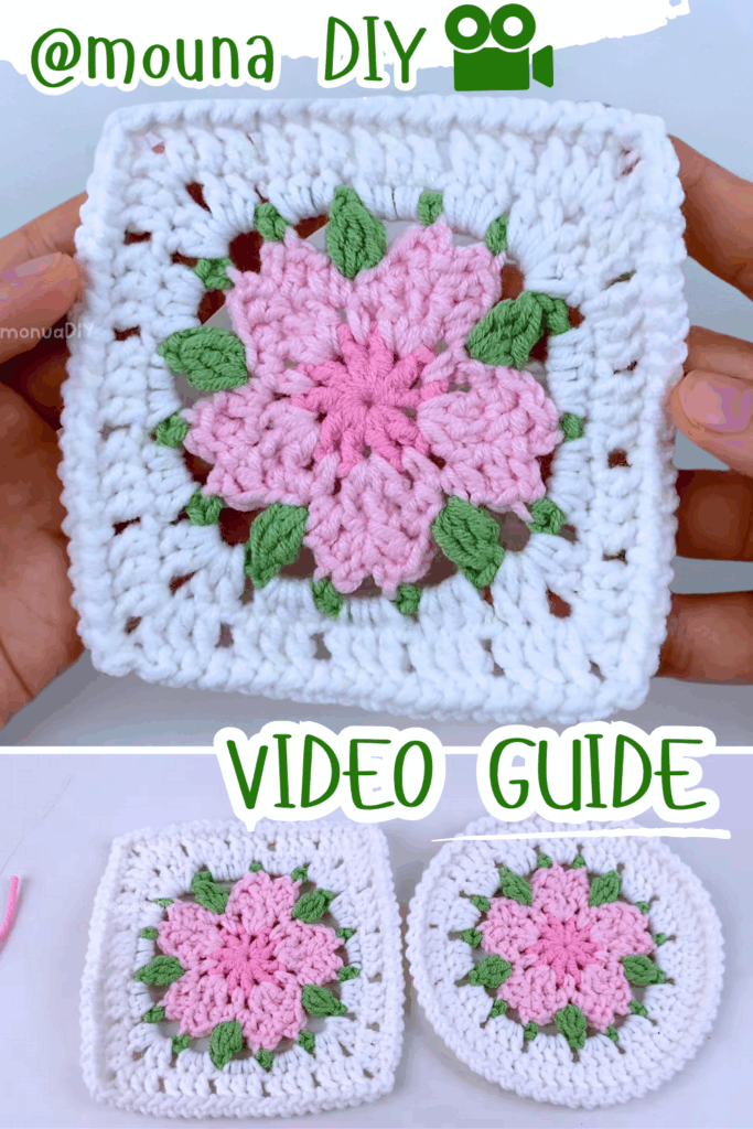 Crochet cherry blossom granny square and coaster