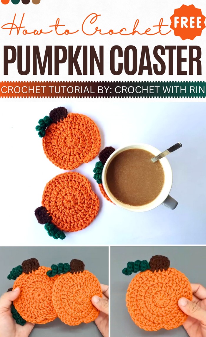 Crochet pumpkin coaster