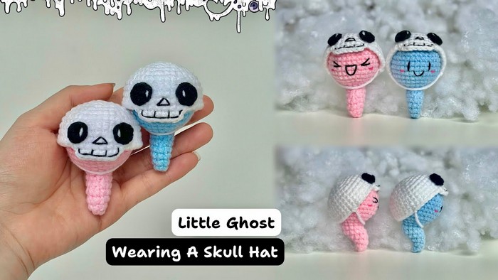 How to Crochet GHOST Wearing Skull Hat for Halloween