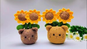How to Crochet Funny Sunflower With Cat Pot Amigurumi