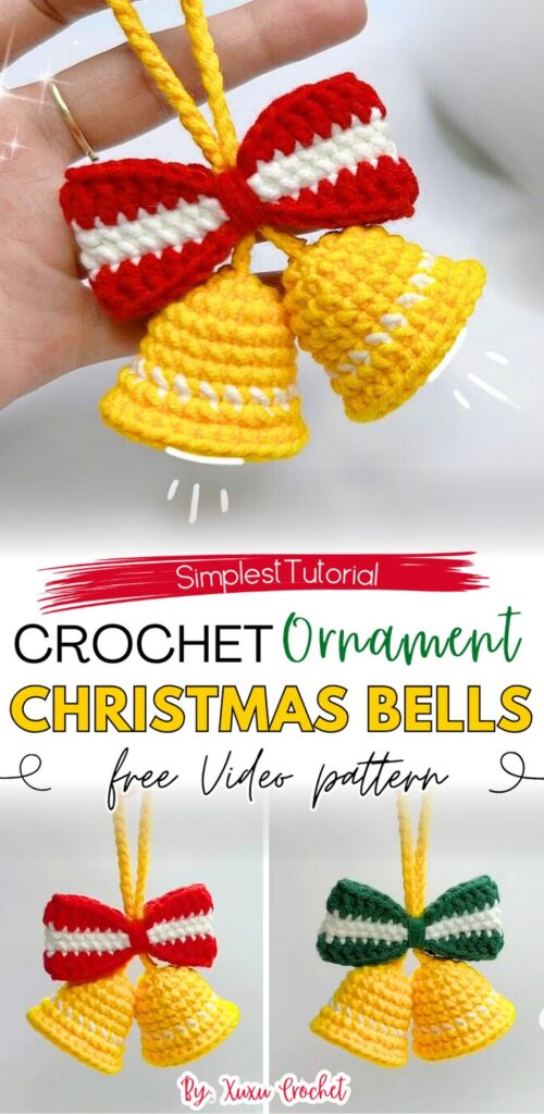 How to Crochet Christmas Bells Ornament with Bow (Green & Red) – My ...