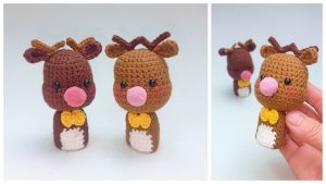How to Crochet Reindeer Finger Puppet for Christmas (Mini Doll)