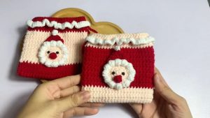 How to Crochet 3D Santa Drawstring Pouch for Christmas