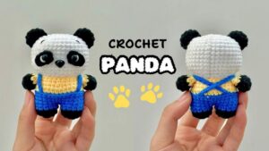 Crochet Mini PANDA Bear in Overalls Doll for Beginners