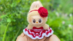Crochet Labubu Rose Headband And Off-Shoulder Dress Set
