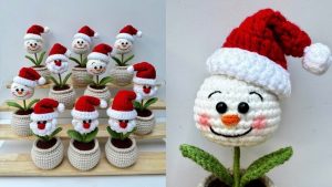 How to Crochet Christmas Santa Hat & Potted Plant for