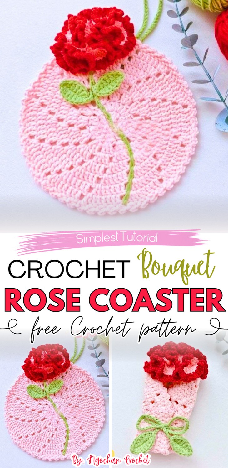 CROCHET Bouquet Rose Coaster
