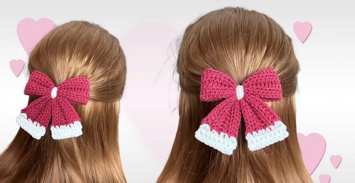 Christmas Bow Hair Tie 🎄🎀 Easy to Crochet _ Crochet Bow