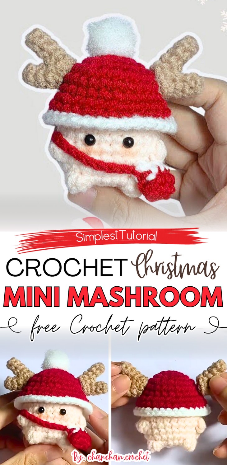 Crochet Christmas Mini Mashroom Amigurumi Tutorial (1)