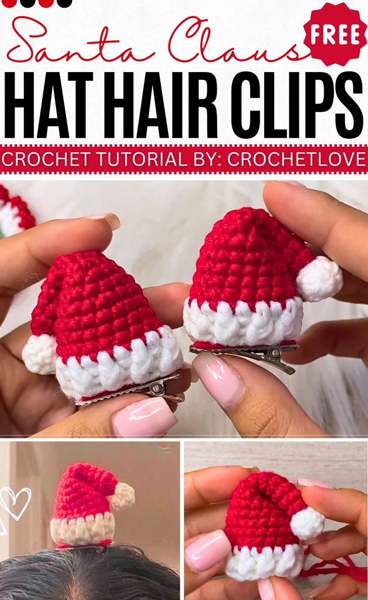 Crochet Santa Claus Hat Hair Clips For Christmas (1)