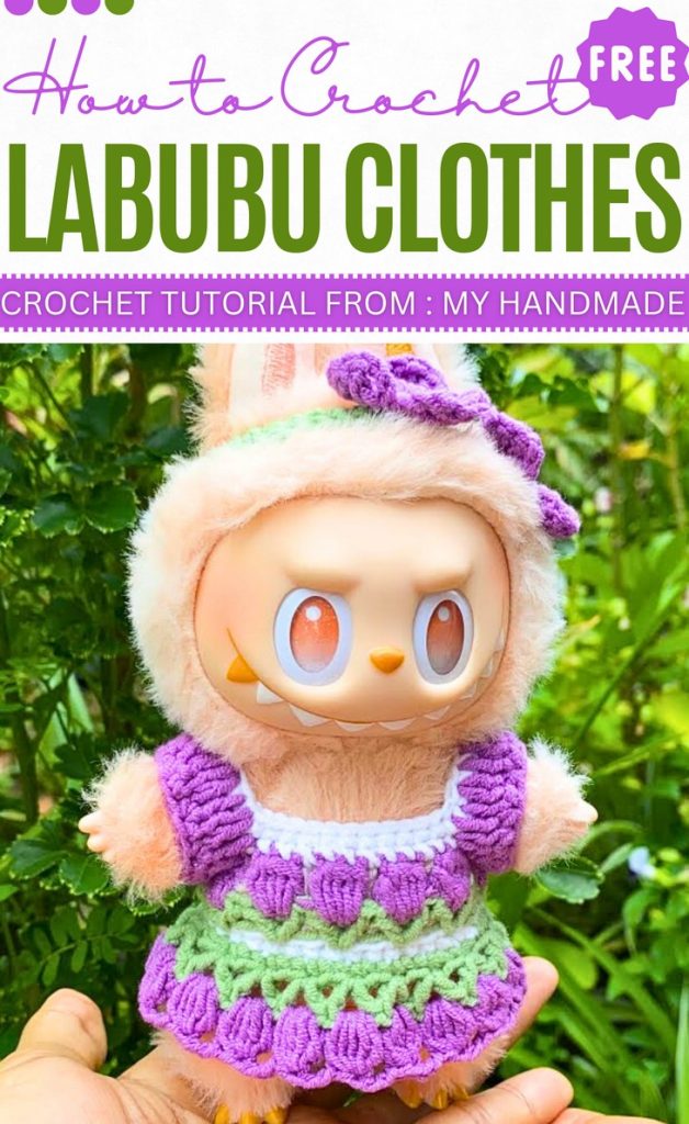 Crochet Tulip Labubu Dress And Flower Hairband