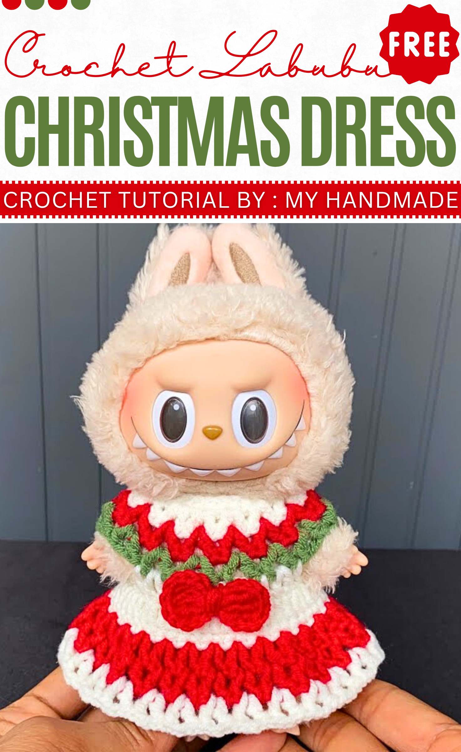 Crochet Labubu Christmas dress