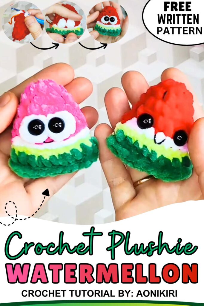 Free Crochet No-Sew Watermelon Plushie with Face Pattern 