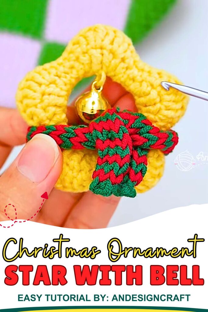 How to Crochet Star Ornament with Golden Bell