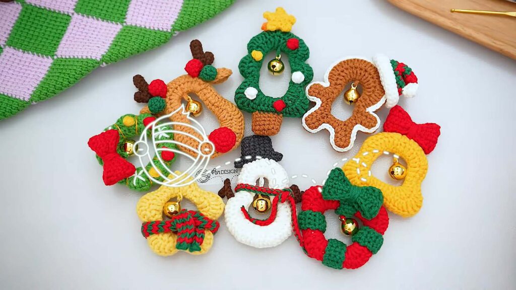 crochet ornaments with golden bell