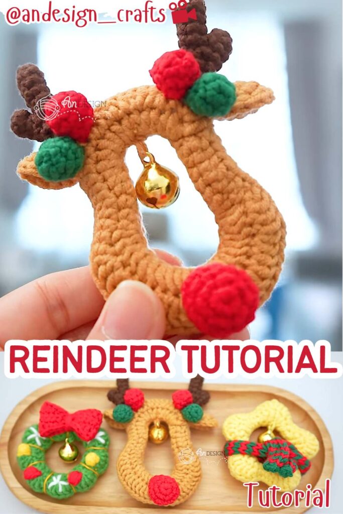 crochet riendeer ornament amigurumi with bell