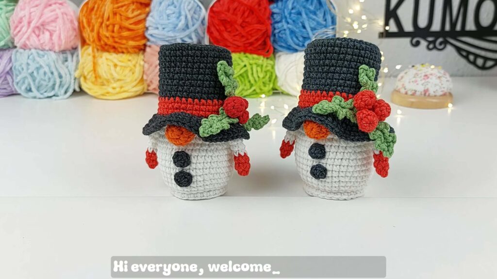pair of Crochet Christmas Snowman Gnome