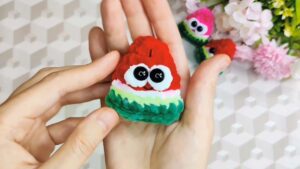 Free Crochet No-Sew Watermelon Plushie with Face Pattern