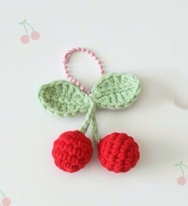 Free Crochet Cherry Keychain Written Pattern