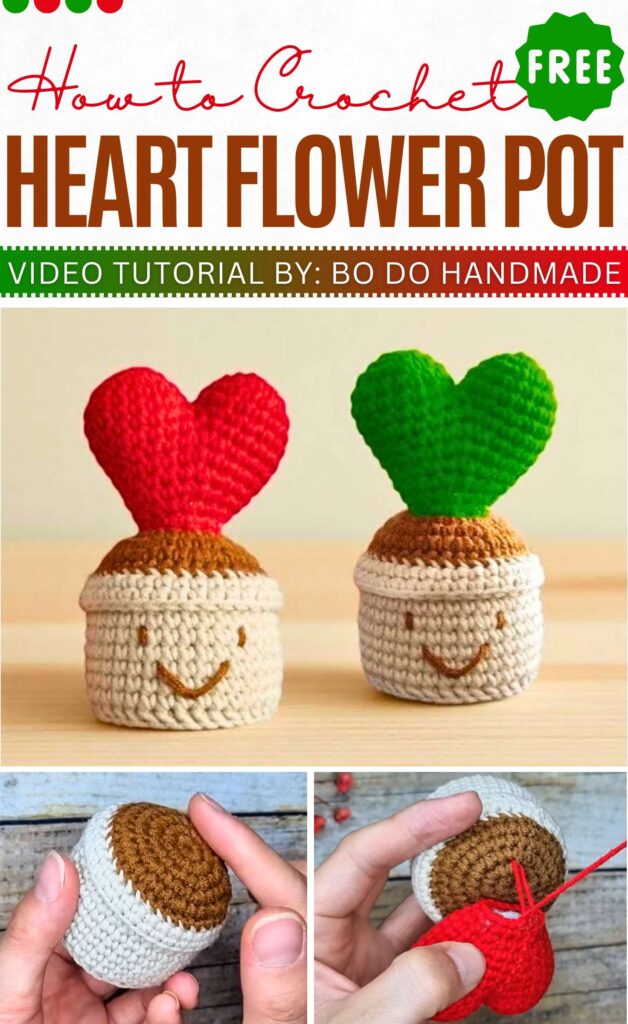 How to Crochet heart flower pot