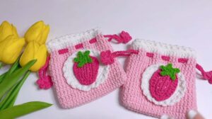 How to Crochet Strawberry Drawstring Bag for Gifting