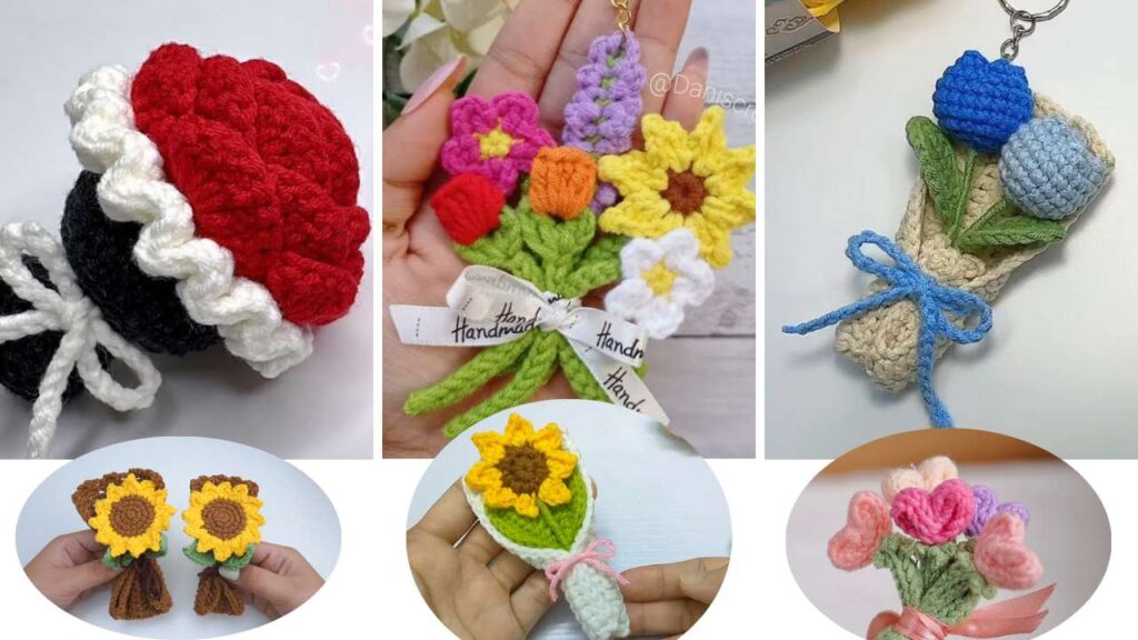 crochet mini flower bouquets