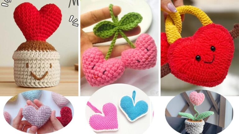 crochet mini heart keychains