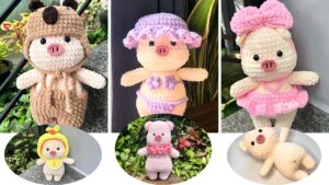 12 Free Crochet Big Pig Plushie Patterns with Outfits