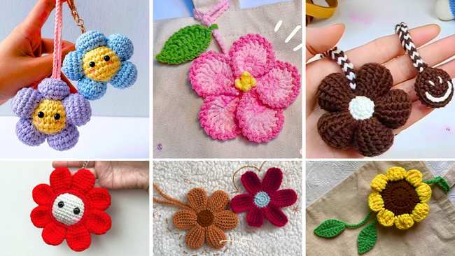 15 Free Crochet Flower Bag Charms for Spring