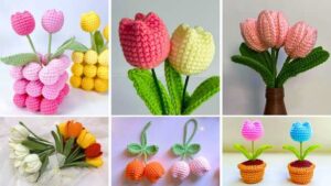 15 Free Crochet Tulip Plant and Keychains for Spring