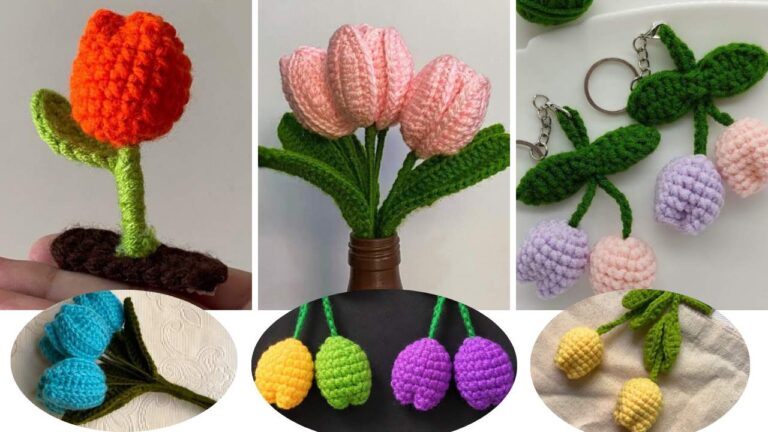 7 Free Crochet Tulip Plant and Keychains for Spring