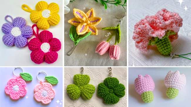 15 Free Crochet Flower and Leaf Keychain Patterns for Spring