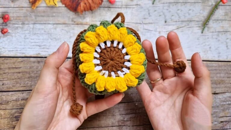 Crochet Sunflower Drawstring Bag Pattern Free