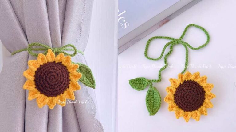 Free Crochet Sunflower Curtain Tie Pattern
