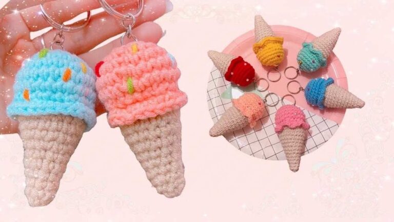 Free Crochet Ice Cream Cone Keychain Pattern