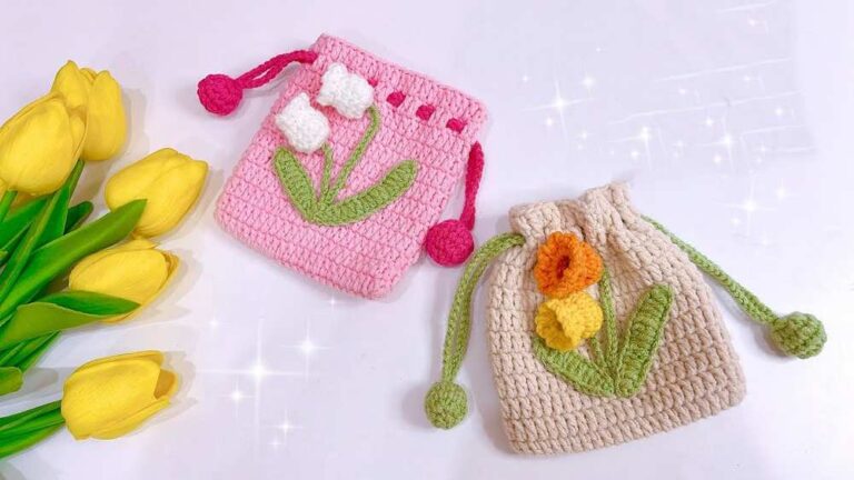Free Crochet 3D Flower Pouch Bag Pattern for Spring
